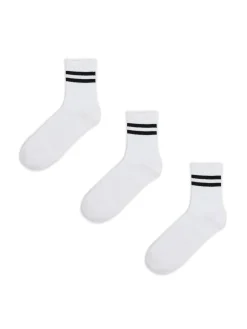 Cropp Skarpety, Rajstopy*3 pack ch skarpet z czarnymi paskami biały