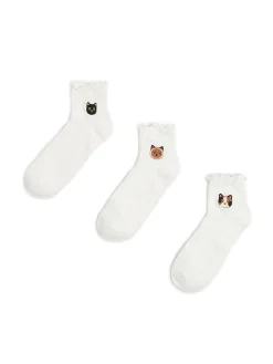 Cropp Skarpety, Rajstopy*3 pack ch skarpet z kotkami biały