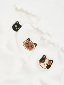 Cropp Skarpety, Rajstopy*3 pack ch skarpet z kotkami biały