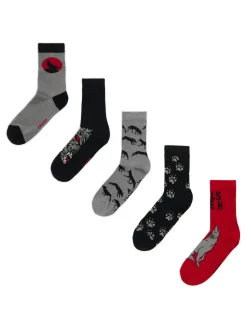 Cropp Skarpetki*5 pack skarpet z wilkami czarny