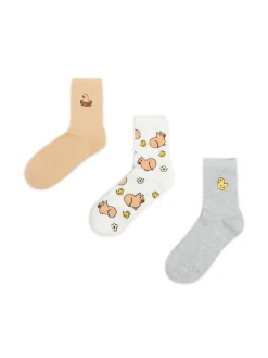 Cropp Skarpety, Rajstopy*3 pack skarpetek z kapibarą i kaczuszką wielobarwny