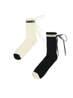 Cropp Skarpety, Rajstopy*2 pack skarpetek ze wstążkami kremowy