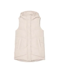 Cropp Kurtki, Płaszcze*Beżowa kamizelka puffer z kapturem beżowy
