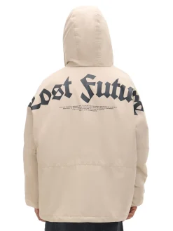 Cropp Kurtki, Płaszcze*Beżowa kurtka z kapturem i nadrukiem beżowy