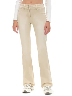 Cropp Spodnie*Beżowe spodnie flare z efektem sprania beżowy