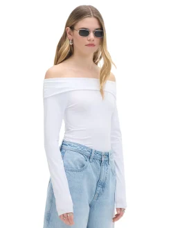 Cropp Koszulki, Topy*Biała bluzka z odkrytymi ramionami biały