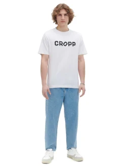 Cropp Koszulki*Biała koszulka z nadrukiem biały