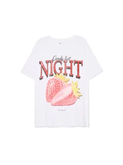 Cropp Koszulki, Topy*Biała koszulka z nadrukiem biały