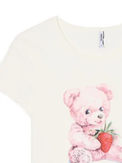 Cropp Koszulki, Topy*Biała koszulka z nadrukiem misia biały