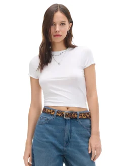 Cropp Koszulki, Topy*Biała koszulka z wiskozą biały