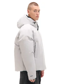 Cropp Kurtki Zimowe|Kurtki, Płaszcze*Biała kurtka puffer z kapturem jasnyszary