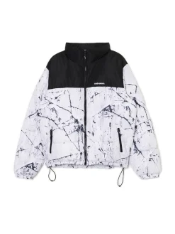 Cropp Kurtki Zimowe|Kurtki, Płaszcze*Biała kurtka puffer z nadrukiem biały