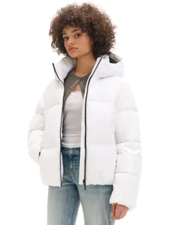 Cropp Kurtki, Płaszcze*Biała pikowana kurtka z kapturem biały