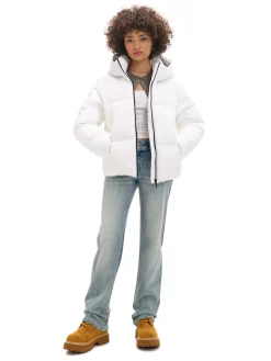 Cropp Kurtki, Płaszcze*Biała pikowana kurtka z kapturem biały
