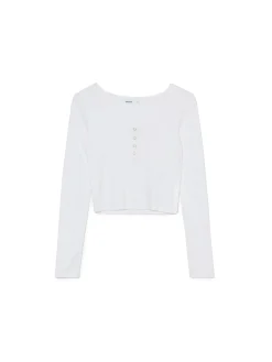 Cropp Koszulki, Topy*Biała prążkowana bluzka z długim rękawem biały
