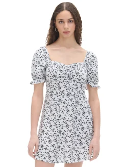 Cropp Sukienki, Kombinezony*Biała sukienka mini w kwiaty kremowy