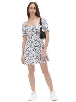 Cropp Sukienki, Kombinezony*Biała sukienka mini w kwiaty kremowy