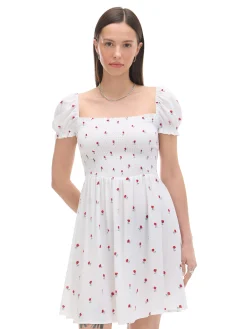 Cropp Sukienki, Kombinezony*Biała sukienka mini z bufiastymi rękawami biały