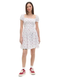 Cropp Sukienki, Kombinezony*Biała sukienka mini z bufiastymi rękawami biały