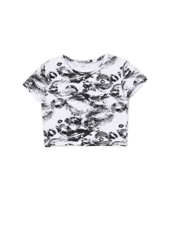 Cropp Koszulki, Topy*Biało-czarna koszulka z motywem ust wielobarwny