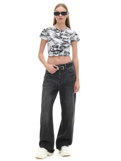 Cropp Koszulki, Topy*Biało-czarna koszulka z motywem ust wielobarwny