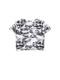 Cropp Koszulki, Topy*Biało-czarna koszulka z motywem ust wielobarwny