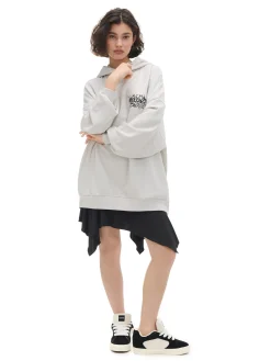Cropp Bluzy*Bluza oversize z kapturem i nadrukiem jasnyszary