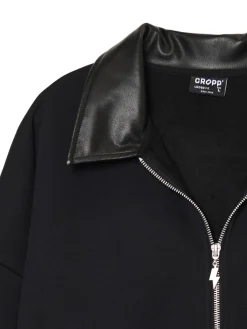 Cropp Bluzy*Bluza ze skórzanym kołnierzykiem czarny