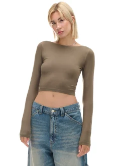 Cropp Koszulki, Topy*Bluzka longsleeve z wiskozą brązowy