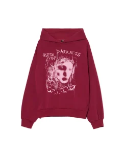 Cropp Bluzy|Sety*Bordowa bluza z kapturem i nadrukiem kasztanowy