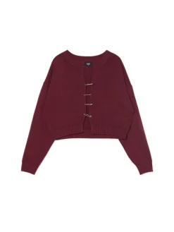 Cropp Swetry*Bordowy kardigan z agrafkami kasztanowy