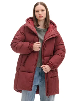 Cropp Kurtki, Płaszcze*Bordowy pikowany płaszcz z kapturem kasztanowy