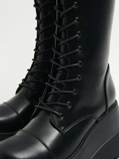 Cropp Botki, Trzewiki*Botki z imitacji skóry na platformie czarny