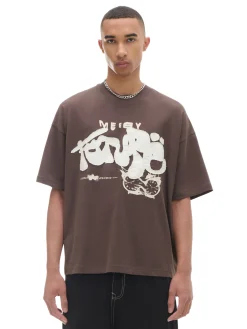 Cropp Koszulki*Brązowa koszulka z nadrukiem i aplikacją brązowy