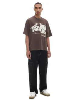 Cropp Koszulki*Brązowa koszulka z nadrukiem i aplikacją brązowy