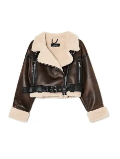 Cropp Kożuszki, Futerka|Kurtki, Płaszcze*Brązowa kurtka z imitacji skóry brązowy