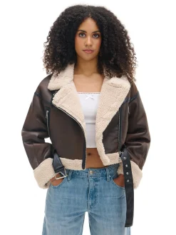 Cropp Kożuszki, Futerka|Kurtki, Płaszcze*Brązowa kurtka z imitacji skóry brązowy