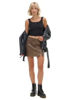 Cropp Spódnice*Brązowa spódniczka mini z imitacji skóry brązowy