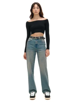 Cropp Jeansy*Ciemnoe jeansy straight z efektem sprania niebieski