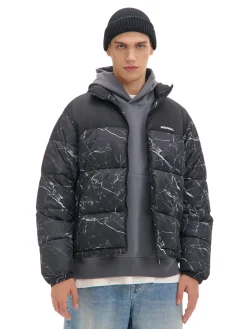 Cropp Kurtki Zimowe|Kurtki, Płaszcze*Ciemnoszara kurtka puffer z nadrukiem szary