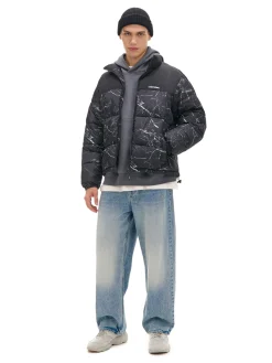 Cropp Kurtki Zimowe|Kurtki, Płaszcze*Ciemnoszara kurtka puffer z nadrukiem szary