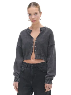 Cropp Swetry*Ciemno kardigan z agrafkami szary