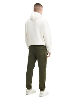 Cropp Spodnie*Ciemnozielone joggery basic z kieszeniami cargo zielony