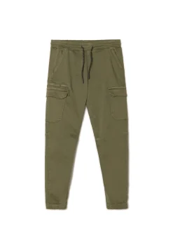 Cropp Spodnie*Ciemnozielone joggery basic z kieszeniami cargo zielony