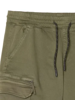 Cropp Spodnie*Ciemnozielone joggery basic z kieszeniami cargo zielony