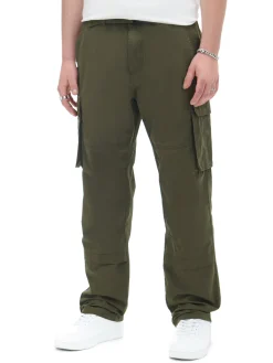 Cropp Spodnie*Ciemnozielone spodnie comfort z paskiem zielony