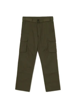 Cropp Spodnie*Ciemnozielone spodnie comfort z paskiem zielony