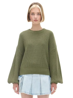 Cropp Swetry*Ciemno sweter z szerokim rękawem zielony