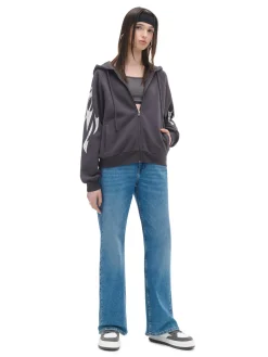 Cropp Bluzy*Czarna bluza hoodie z czaszkami szary