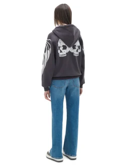 Cropp Bluzy*Czarna bluza hoodie z czaszkami szary